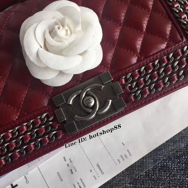 CHANEL女包 小香秋冬專櫃新品 金屬鏈條 進口臘油皮 Boy斜挎女包 香奈兒單肩包 djc1391